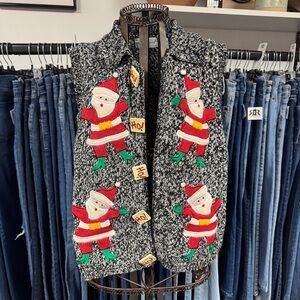 Belle Pointe | vintage marled Santa embroidered sweater vest | M